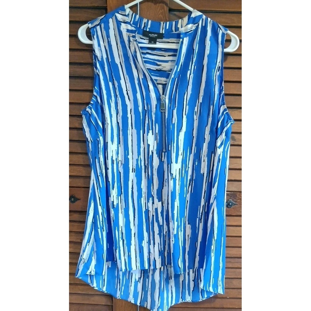Alfani Women's Sleeveless Blouse Front Zipper Bright Blue, Black & White Sz 0X